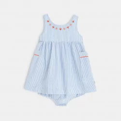 Striped embossed cotton dress with bloomers