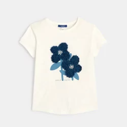 Girls' blue T-shirt with textured pattern