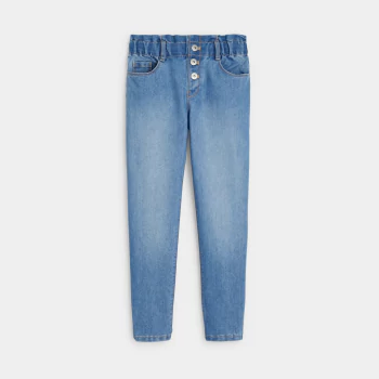 Girls' blue faded paper-bag jeans