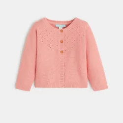 Pink knitted cardigan with pointelle effect