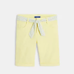 Solid colour canvas Bermuda shorts + belt