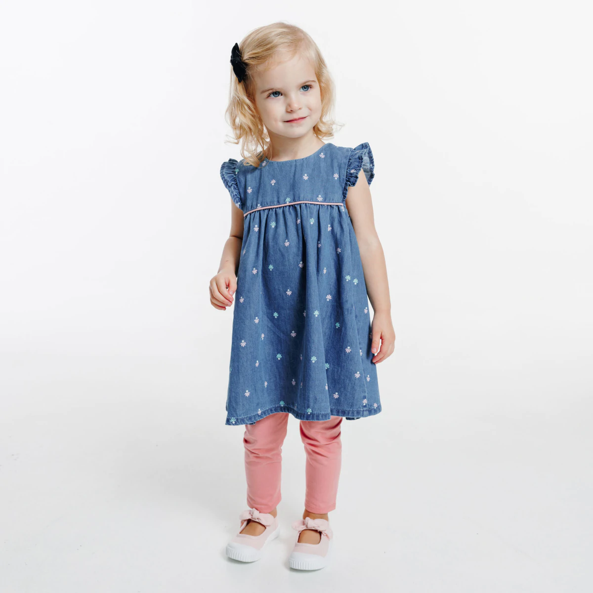 Denim floral dress and leggings | Saudi Arabia Size 3M Color baby blue  stone Primary color Blue Size grouped 3M