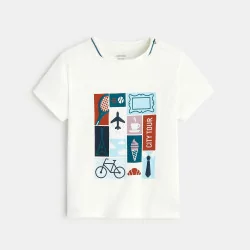 Piqué knit T-shirt with Paris theme