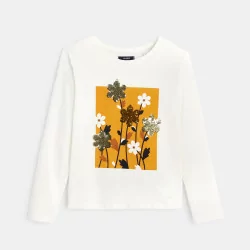 Long-sleeved T-shirt with flowers and sequins