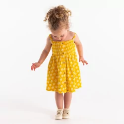 Smocked dress with graphic print straps