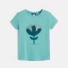 Girls' green T-shirt with textured pattern