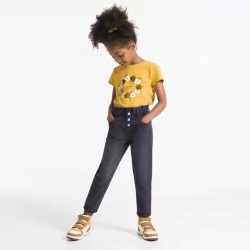 Girl's yellow floral and sequined t-shirt