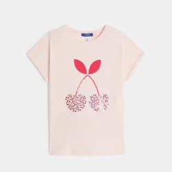 Girls' pink cherry sequin T-shirt