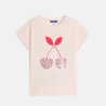 Girls' pink cherry sequin T-shirt