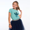 Girls' green T-shirt with textured pattern
