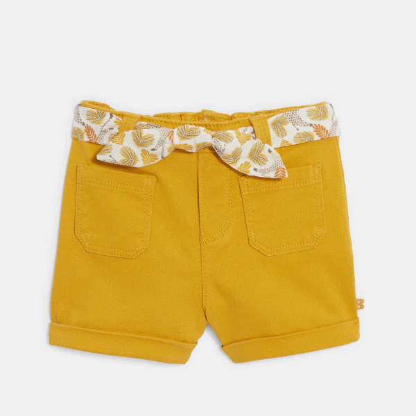 Baby girl's ochre textured cotton shorts