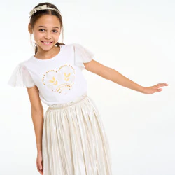 Girl's white T-shirt with short butterfly sleeves