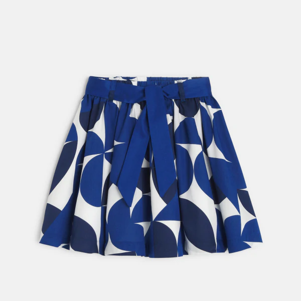 Girl's blue print flared short skirt