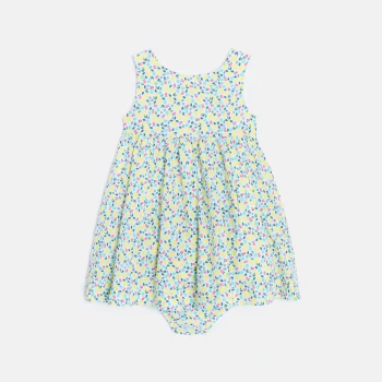 Baby girl's embossed floral pinafore dress and yellow bloomers
