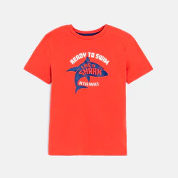Boy's orange short-sleeve T-shirt with shark design