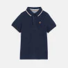 Boy's navy blue cotton piqué polo shirt with short sleeves