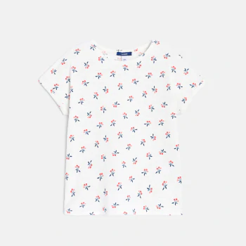 Girl's white short-sleeve T-shirt with cherry motif