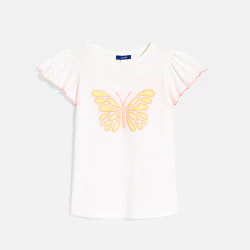 Girl's white short-sleeve T-shirt with butterfly motif