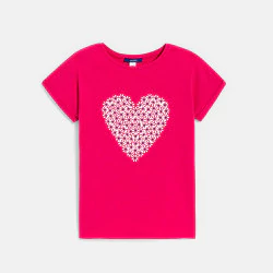 Girl's pink short-sleeve T-shirt with heart motif