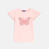 Girl's pink short-sleeve T-shirt with butterfly motif