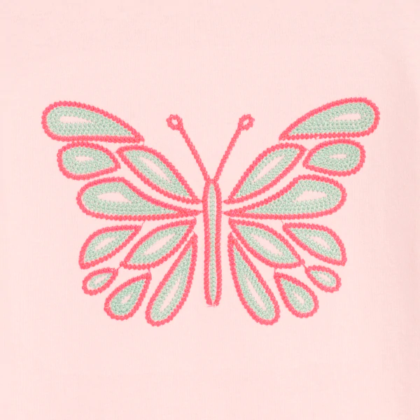 Girl's pink short-sleeve T-shirt with butterfly motif