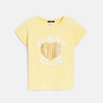 Girl's yellow sequinned T-shirt with short sleeves