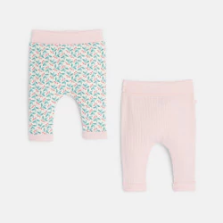 Baby girl's soft pink knit trousers (set of 2)
