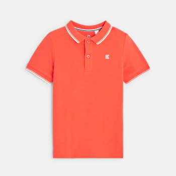 Boy's orange short-sleeve polo shirt.
