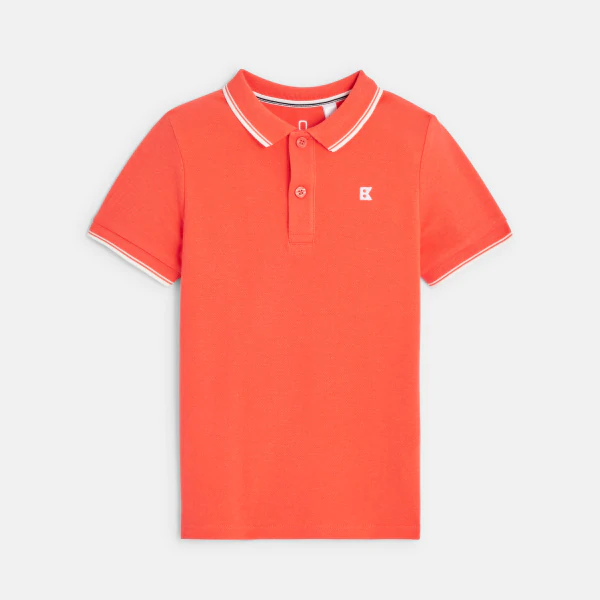 Boy's orange short-sleeve polo shirt.