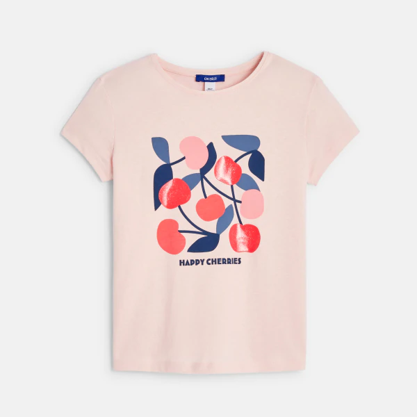 Girl's pink printed short-sleeve T-shirt