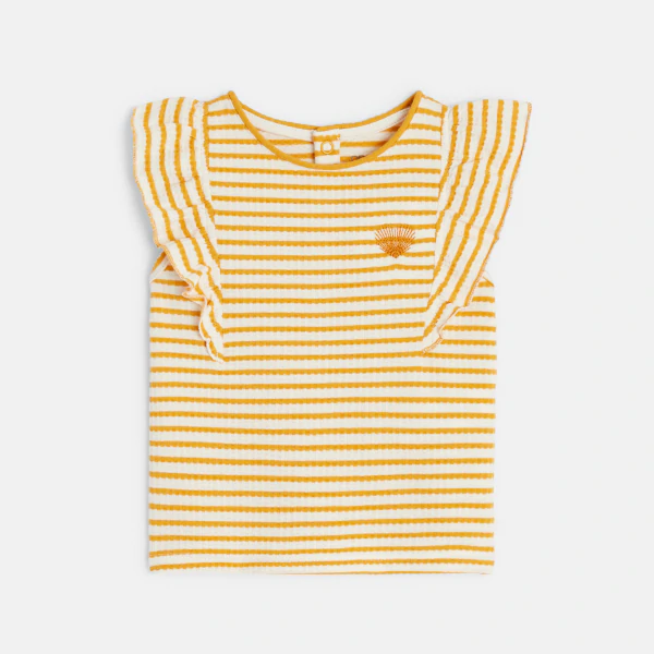Baby girl's yellow striped textured T-shirt with ruffles