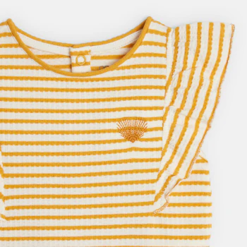 Baby girl's yellow striped textured T-shirt with ruffles