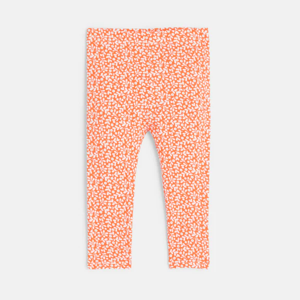 Baby girl's orange textured floral print leggings