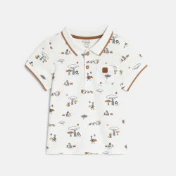 Baby boy's white piqué animal polo shirt