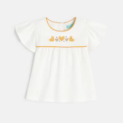 Baby girl's white textured cotton embroidered blouse
