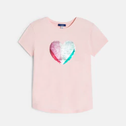 Girl's pink short-sleeve T-shirt with magic sequins