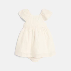 Baby girl's elegant white dress with shiny stripes