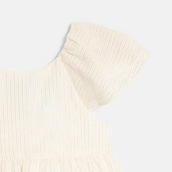 Baby girl's elegant white dress with shiny stripes