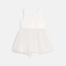 Baby girl's elegant two-fabric white dress