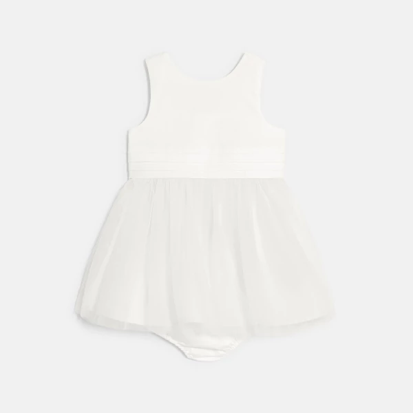 Baby girl's elegant two-fabric white dress