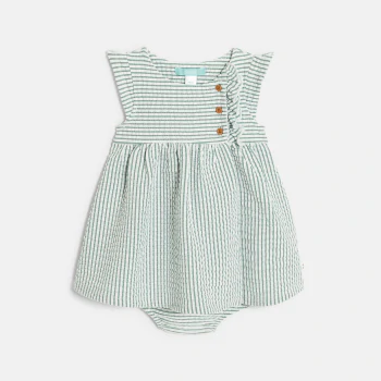 Baby girl's green striped seersucker dress