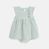 فستان قطن مخطط باللون الأخضر للفتيات الصغيرات