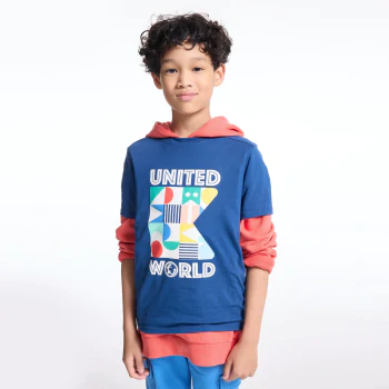 Boy's blue slogan T-shirt with short sleeves
