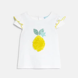 Baby girl's white ruffle T-shirt with lemon print