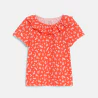 Baby girl's pink textured fabric T-shirt with ruffle collar