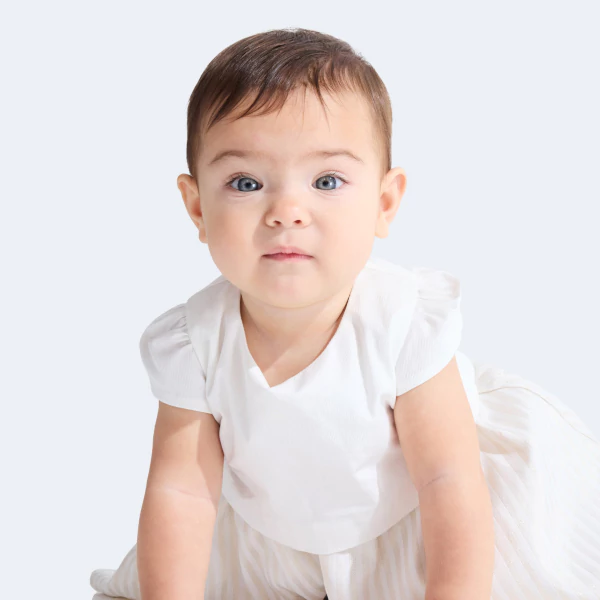 Baby girl's elegant 2-in-1 dress with shiny stripes