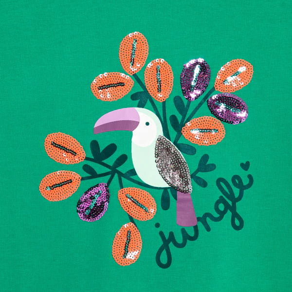 Girls' green toucan motif T-shirt