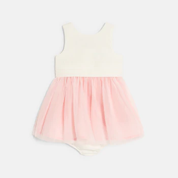 فستان أنيق ثنائي الخامة باللون الوردي، للفتيات الصغيرات