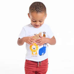 Baby boy's white sensory animal T-shirt