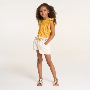 Girls' yellow broderie anglaise T-shirt